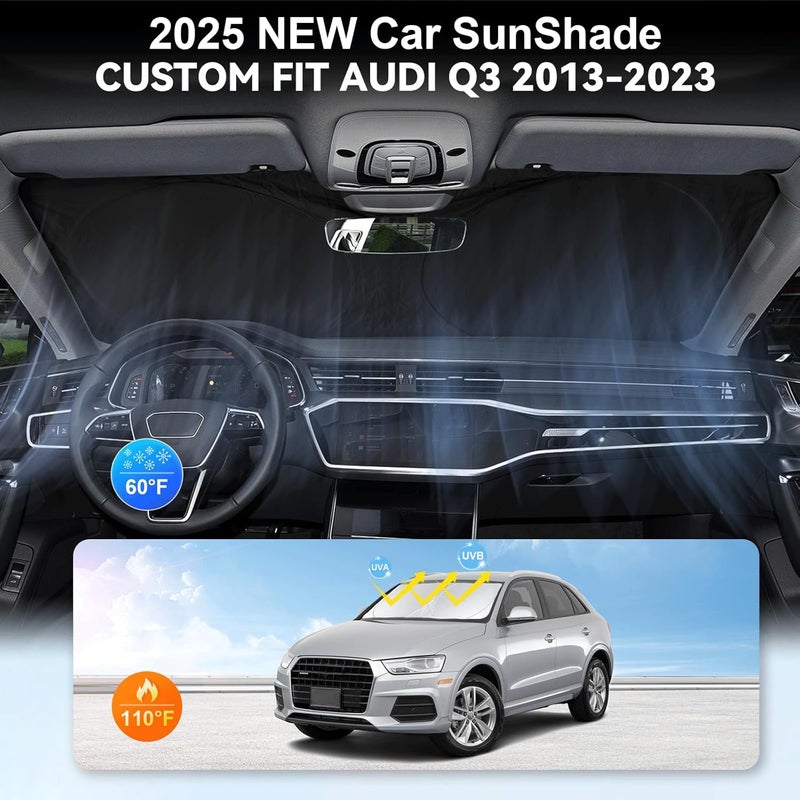 INSAUTO Custom fit Q3 Windshield Sunshade for 2013-2024 2025 2026 Audi Q3 Front Window Shades Cover for Windshield Sun Visor Screen Protector 210T Reflective Blocks UV Rays Cool Car Accessories - Image 4